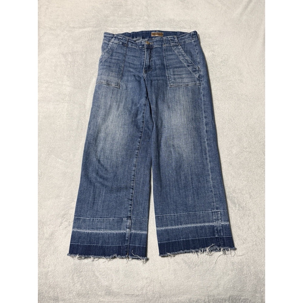 KUT From The Kloth Womens 8 Wide Leg Jeans 32x25 Crop Denim Fray